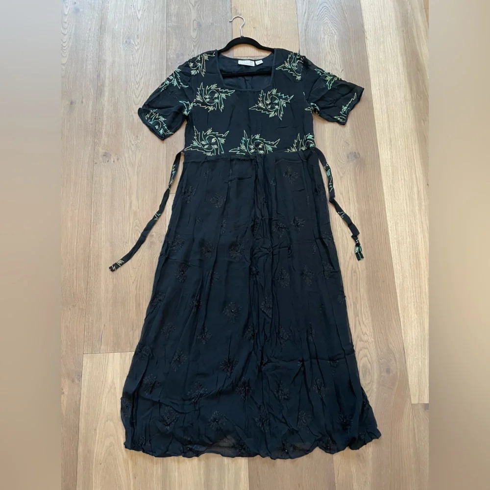 Vintage Embroider And Beaded Black Dress Size Medium